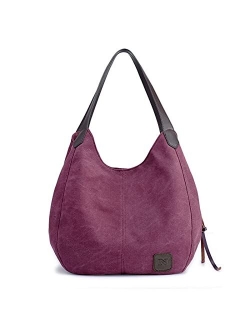 Phabuls Canvas sling boho purses for women hobo bags Multi-pocket Cotton Casual Handbag