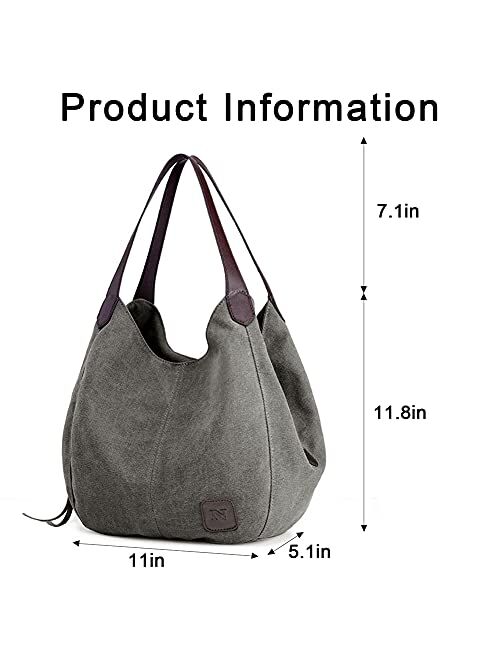 Phabuls Canvas sling boho purses for women hobo bags Multi-pocket Cotton Casual Handbag