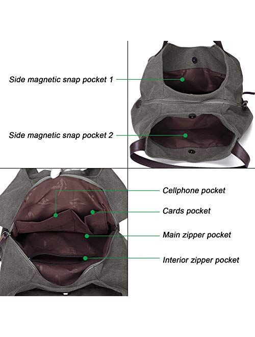 Phabuls Canvas sling boho purses for women hobo bags Multi-pocket Cotton Casual Handbag
