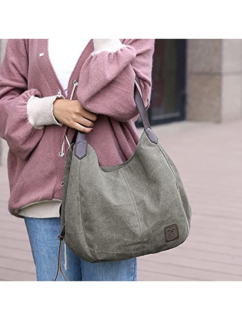 Phabuls Canvas sling boho purses for women hobo bags Multi-pocket Cotton Casual Handbag