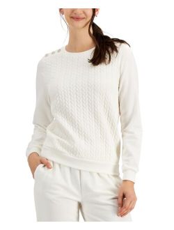 Petite Textured Embellished-Shoulder Sweatshirt, Created for Macy's