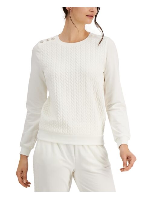 Charter Club Petite Textured Embellished-Shoulder Sweatshirt, Created for Macy's