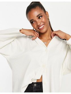 organic cotton ribbed oversize jersey cardigan in off white