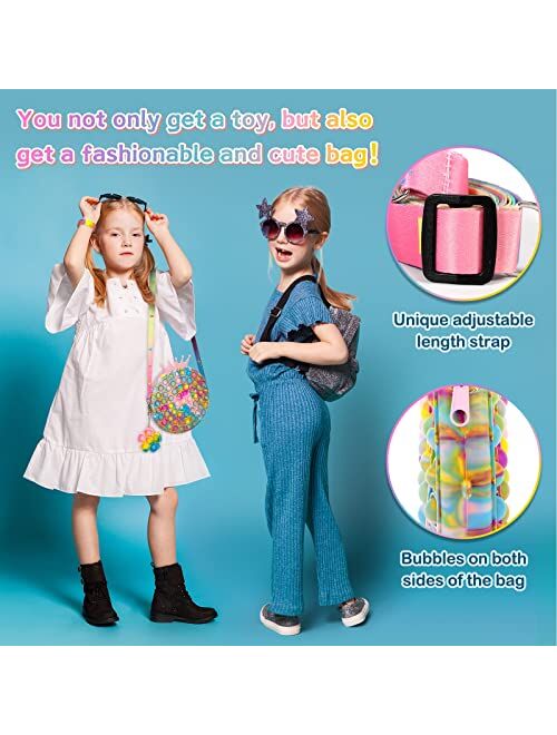 iTechjoy Pop Fidget It Toy Pack with Shoulder Bag Purse Wristband Valentines Day Gift for Girl Woman, Push Its Bubble Rainbow Figetget Set, Sensory Poppet Figetsss Packag