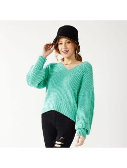 Juniors' SO® V-Neck Tunic Fashion Sleeve Sweater