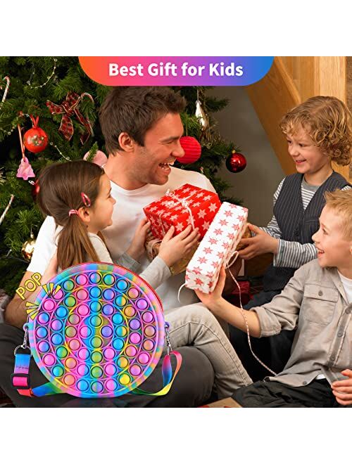Honeyake Pop Shoulder Bag Fidget Bag for Girls,Pop On It Purse,Tie Dye Circle Crossbody for Kids,Party Favors for Birthday Christmas