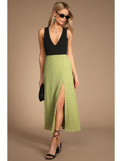 Lulus True Trend Green Crinkled Midi Skirt