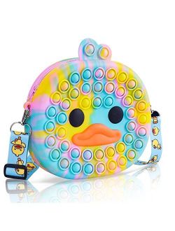ZHUOVERCI Pop It Purse, Cute Duck Pop Bag for Girls, Sensory School Supplies Fidget Toys for Stress/Autism Relieve,Pop Push Bubble Crossbody Purse - Yellow
