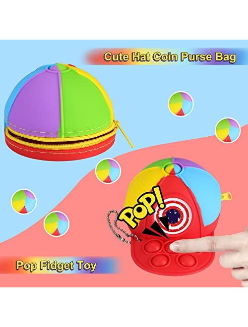 XNMOA Pop Coin Purse for Girls Boys Cute Pop Baseball Hat Bag Keychain Fidget Toy Pops It Wallet Purse Hand Bag Sensory Toys Bubbles for Kids Students Teens Wonmen