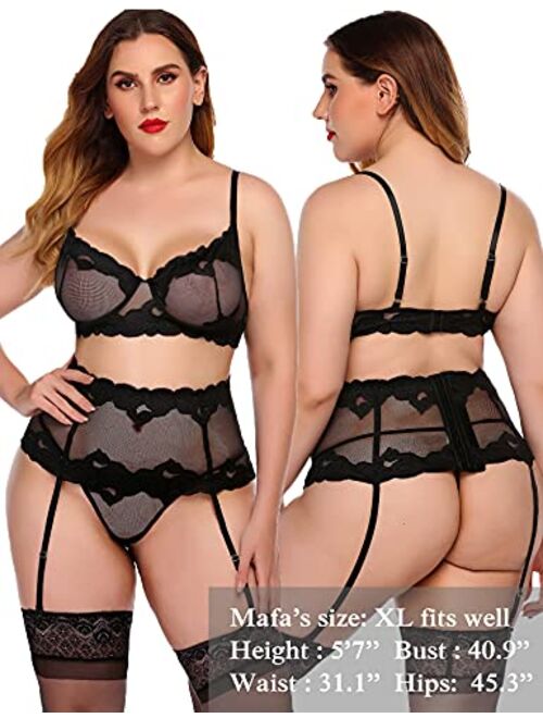 ADOME Women Sexy Lingerie Set with Garter Bra and Panty Lace Underwire Lingerie Sets