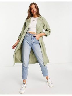 recycled polyester trench coat in light khaki
