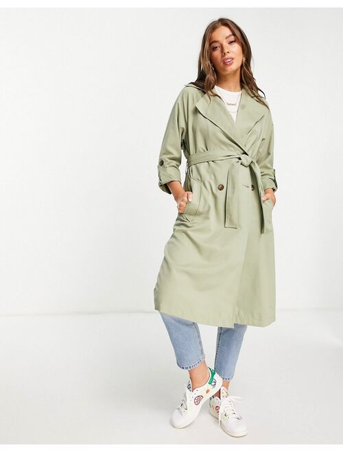 Stradivarius recycled polyester trench coat in light khaki