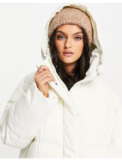 Monki recycled polyester hooded padded jacket in off white