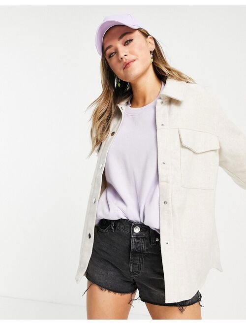 Monki Hazel button down shacket in beige