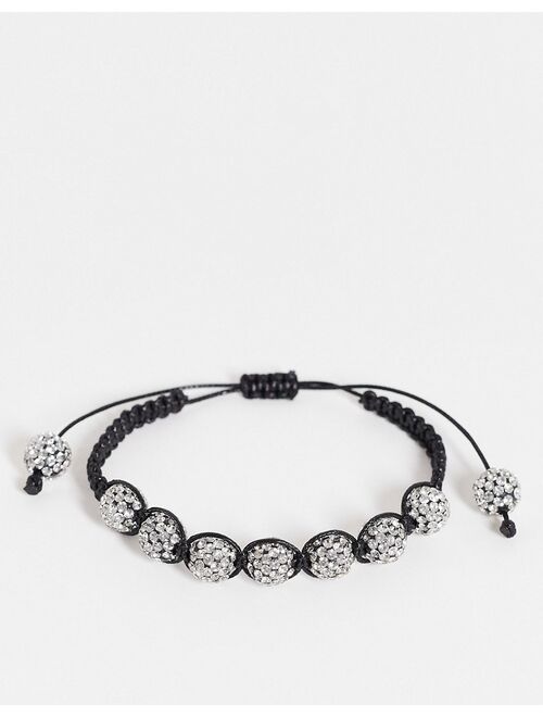Asos Design shamballa beaded bracelet with iced detail in black