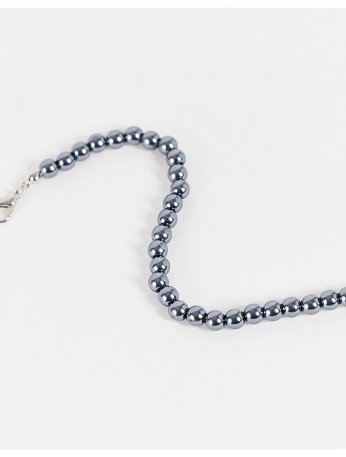 Asos Design beaded bracelet in black faux pearl