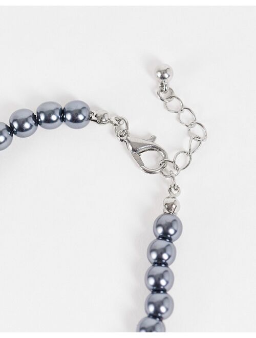Asos Design beaded bracelet in black faux pearl
