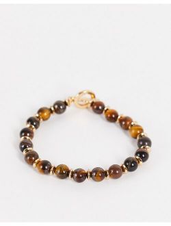 beaded bracelet with tigers eye stones and t-bar in brown