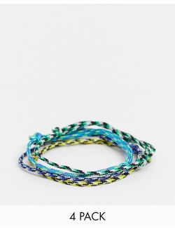 4 pack cord bracelet in multi color