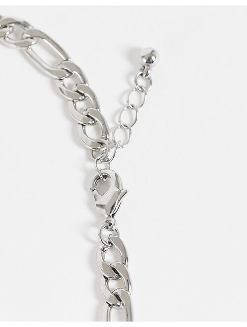 Asos Design figaro chain bracelet with white faux pearl in silver tone