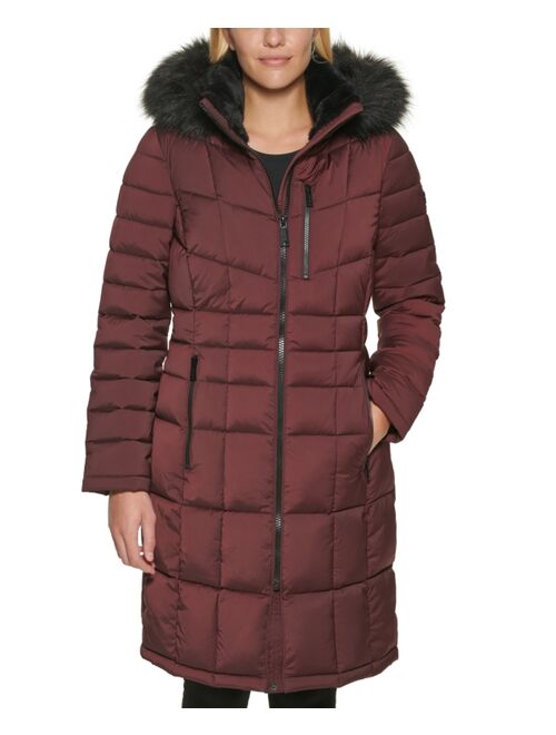 Calvin Klein Women's Stretch Faux-Fur-Trim Hooded Puffer Coat, Created for Macy's