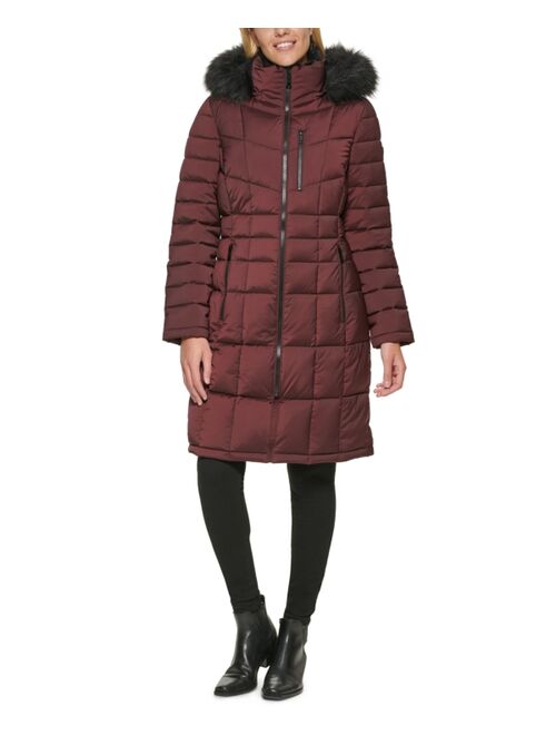 Calvin Klein Women's Stretch Faux-Fur-Trim Hooded Puffer Coat, Created for Macy's