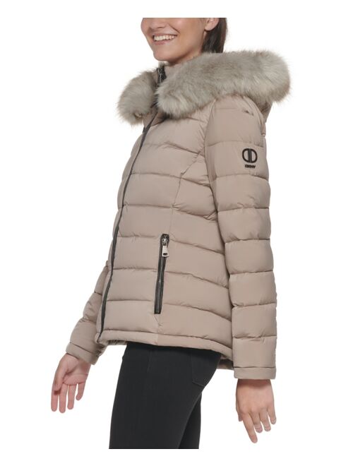DKNY Women's Faux-Fur-Trim Hooded Puffer Coat