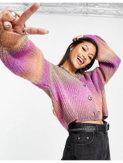 knitted bright spacedye crop cardi in pink
