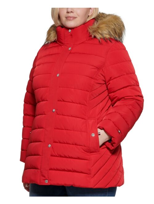 Tommy Hilfiger Women's Plus Size Faux-Fur-Trim Hooded Puffer Coat, Created for Macy's