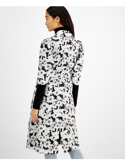 INC International Concepts Printed Puff-Sleeve Trench Coat, Created for Macy's