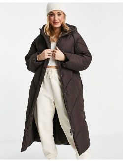 recycled hooded padded coat in brown