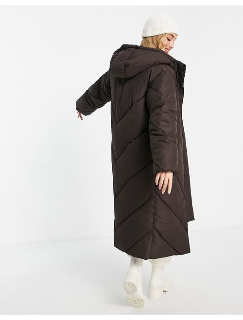 Monki recycled hooded padded coat in brown
