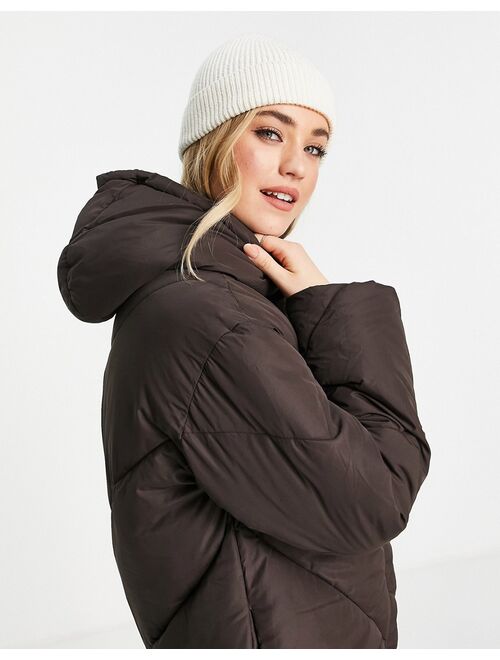 Monki recycled hooded padded coat in brown