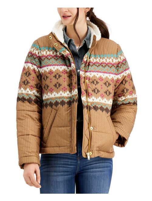 Charter Club Printed Faux-Sherpa-Trim Puffer Jacket, Created for Macy's