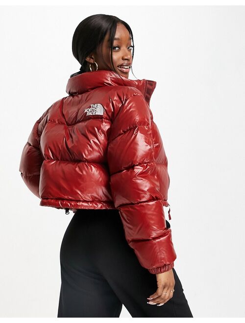 The North Face Nuptse cropped jacket in burgundy