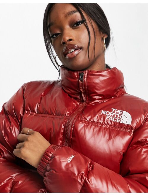 The North Face Nuptse cropped jacket in burgundy