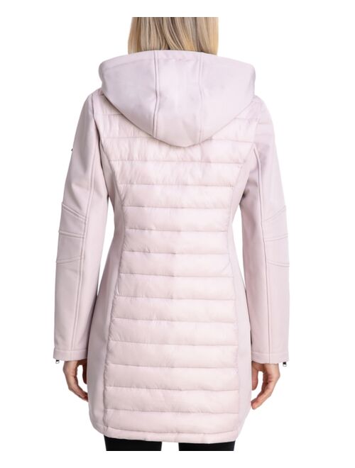 BCBG eneration Women's Mixed-Media Hooded Raincoat, Created for Macy's