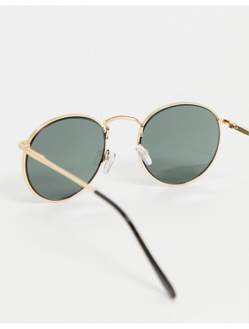 Asos Design round sunglasses in gold metal with smoke lens