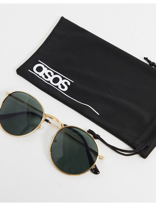 Asos Design round sunglasses in gold metal with smoke lens