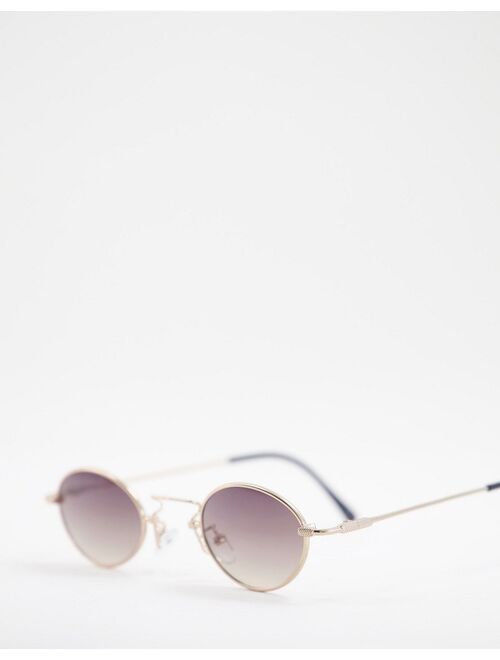 Asos Design mini metal round sunglasses in silver with smoke lens