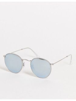 unisex round sunglasses in silver 0RB3447