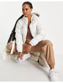 Nuptse Belted long puffer jacket in white