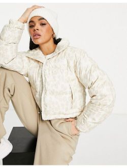 Nuptse cropped leopard print jacket in white