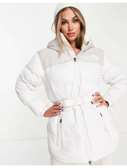 The North Face Nuptse Belted mid puffer jacket in white