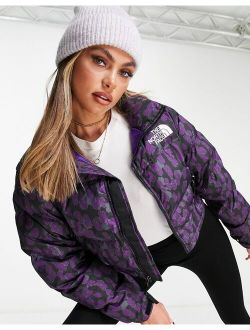 Nuptse cropped leopard print jacket in purple