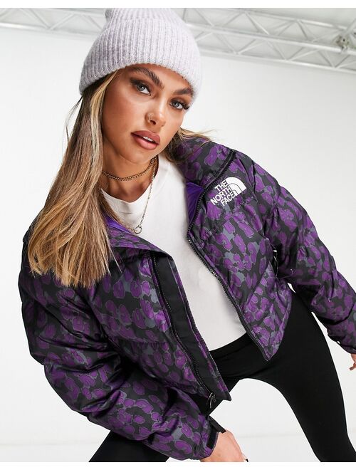 The North Face Nuptse cropped leopard print jacket in purple