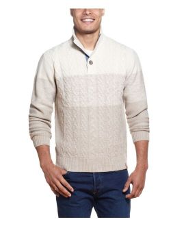 Men's Graduated Stripe Cable Button Mock Sweater