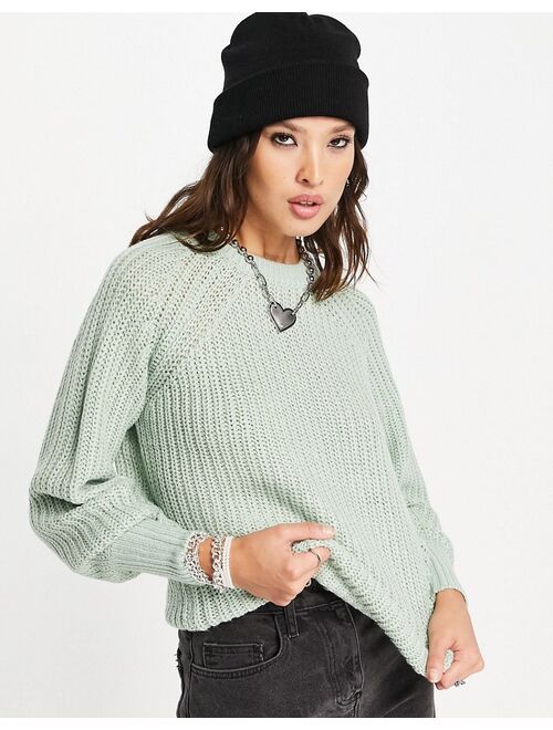 Only chunky deep cuff sweater in pale green