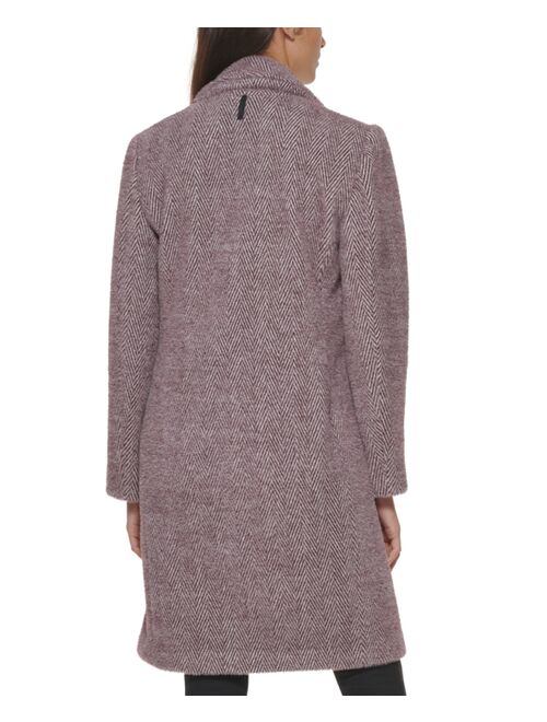 DKNY Women's Petite Herringbone Soft-Touch Walker Coat, Created for Macy's