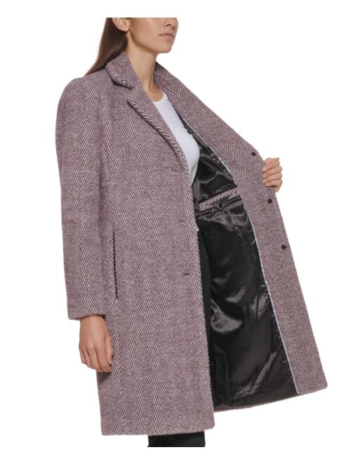 DKNY Women's Petite Herringbone Soft-Touch Walker Coat, Created for Macy's